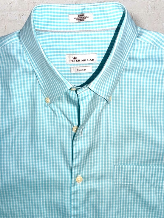 Peter Millar Other - Peter Millar Crown Soft Orleans Gingham Sport Shirt Large Aqua Cotton Silk